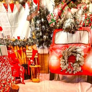 Merry Christmas Red Truck Photography Backdrop Wall Tapestry New